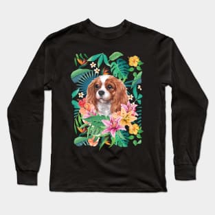 Tropical Blenheim Cavalier King Charles Spaniel Puppy Long Sleeve T-Shirt